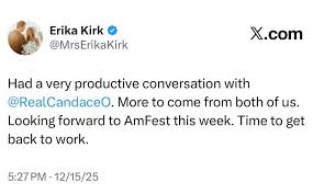 A much more muted tweet from Erika Kirk.